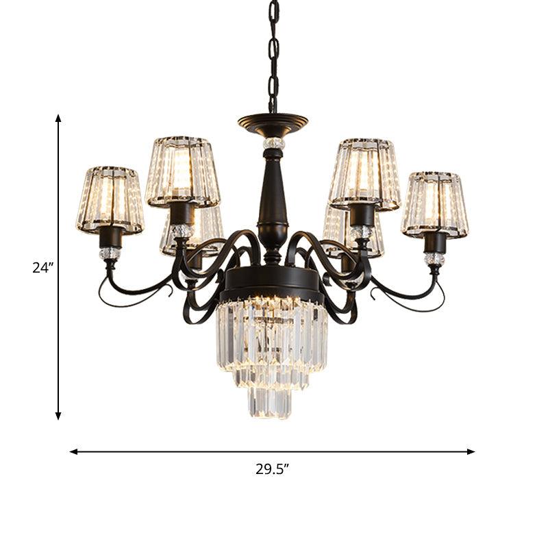3-Tier Drawing Room Hanging Chandelier Crystal Rectangle 6 Bulbs Simple Ceiling Light - Rebooters