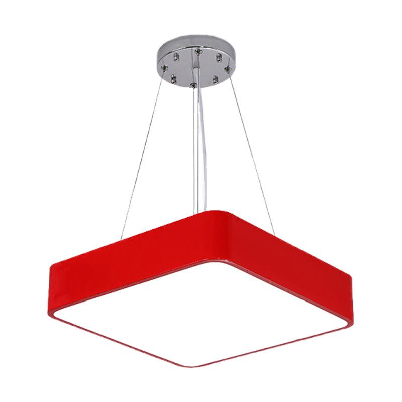 Square Kindergarten Chandelier Lamp Acrylic Nordic Style LED Pendant Light Kit in Yellow Red Blue - Rebooters