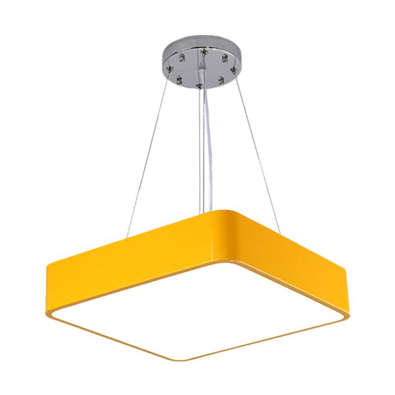 Square Kindergarten Chandelier Lamp Acrylic Nordic Style LED Pendant Light Kit in Yellow Red Blue - Rebooters