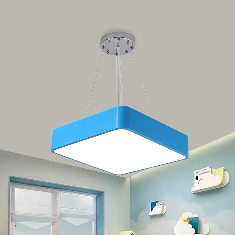 Square Kindergarten Chandelier Lamp Acrylic Nordic Style LED Pendant Light Kit in Yellow Red Blue - Rebooters