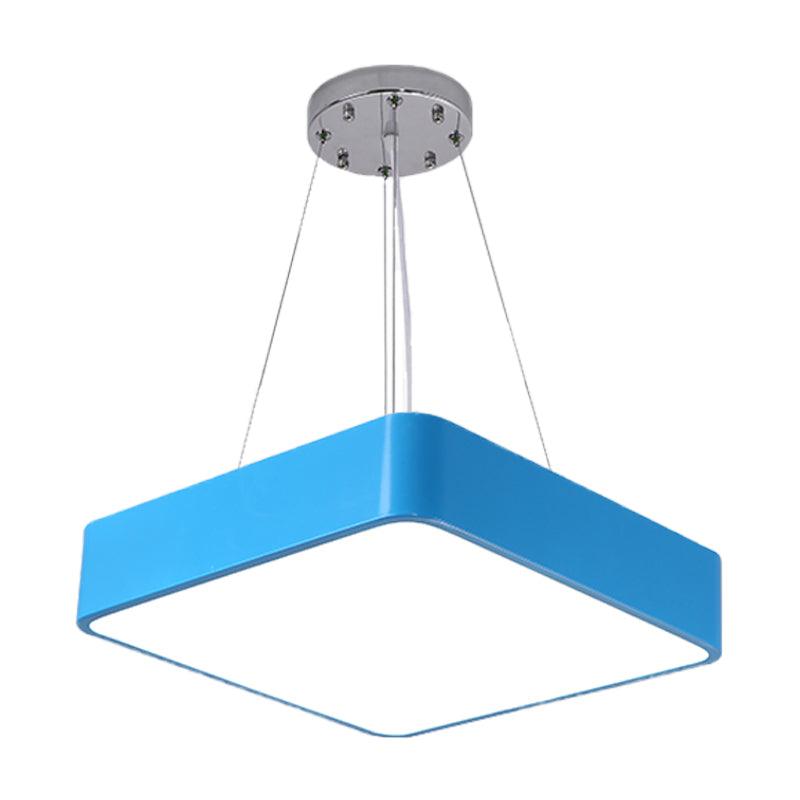 Square Kindergarten Chandelier Lamp Acrylic Nordic Style LED Pendant Light Kit in Yellow Red Blue - Rebooters