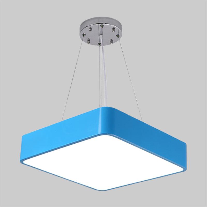 Square Kindergarten Chandelier Lamp Acrylic Nordic Style LED Pendant Light Kit in Yellow Red Blue - Rebooters