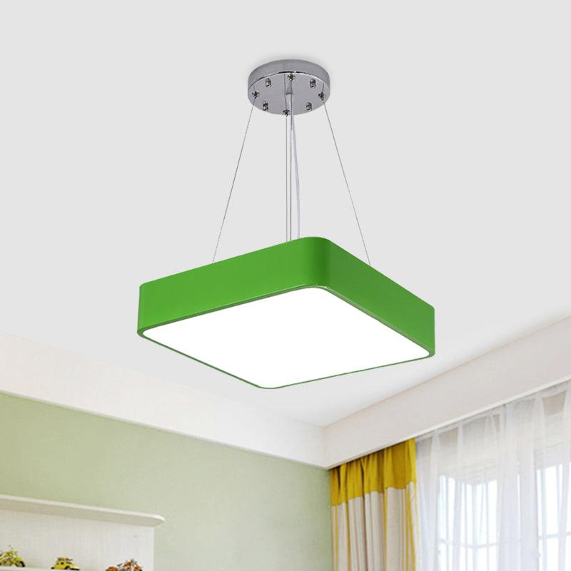 Square Kindergarten Chandelier Lamp Acrylic Nordic Style LED Pendant Light Kit in Yellow Red Blue - Rebooters