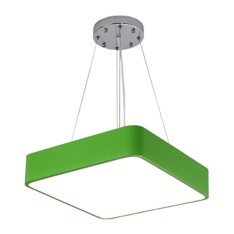 Square Kindergarten Chandelier Lamp Acrylic Nordic Style LED Pendant Light Kit in Yellow Red Blue - Rebooters