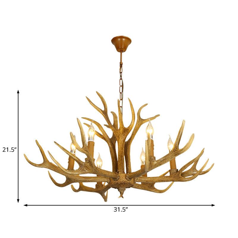 6/8-Light Resin Chandelier Lamp Rural Brown Antlered Pendant - Rebooters