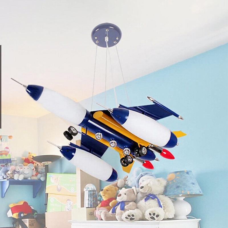 Airplane Suspension Pendant Light Kids White Glass LED Chandelier - Rebooters
