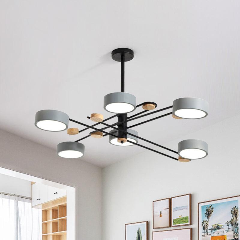6 Lights Nordic Chandelier Gold Grey White Wood Lamp - Rebooters
