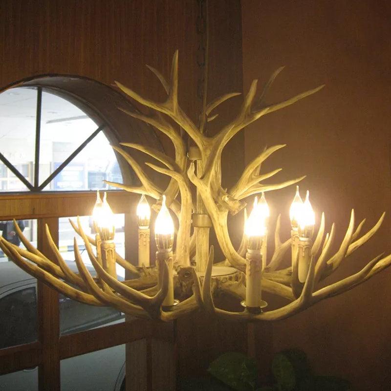 8 Bulbs Resin Pendant Lighting Rural Brown Faux Antler Chandelier - Rebooters