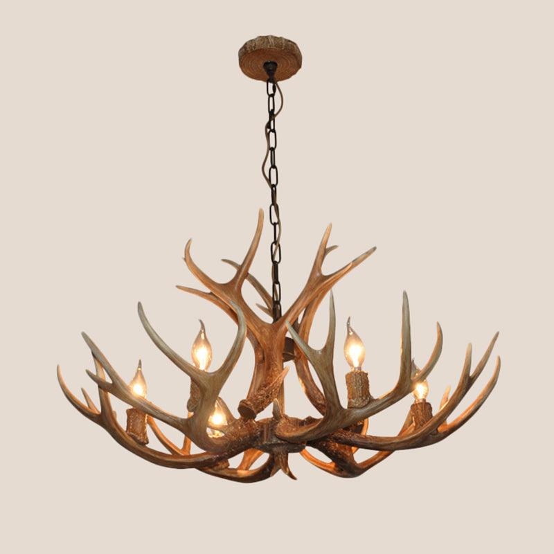 6-Bulb Antler Candelabra Chandelier Brown Resin Lamp - Rebooters