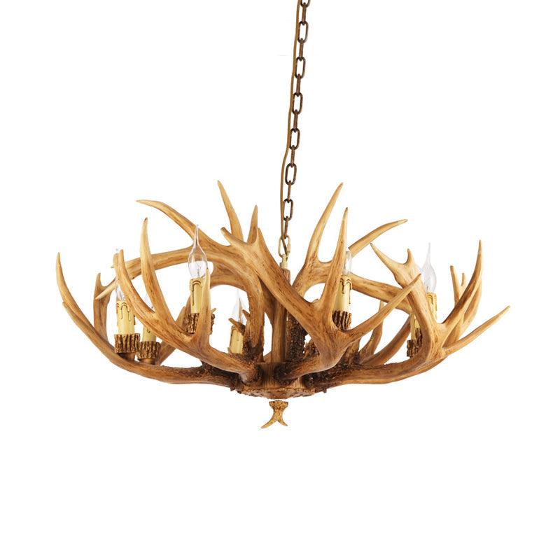 Antler Restaurant Chandelier Country Resin 6/8 Bulbs Brown Finish - Rebooters