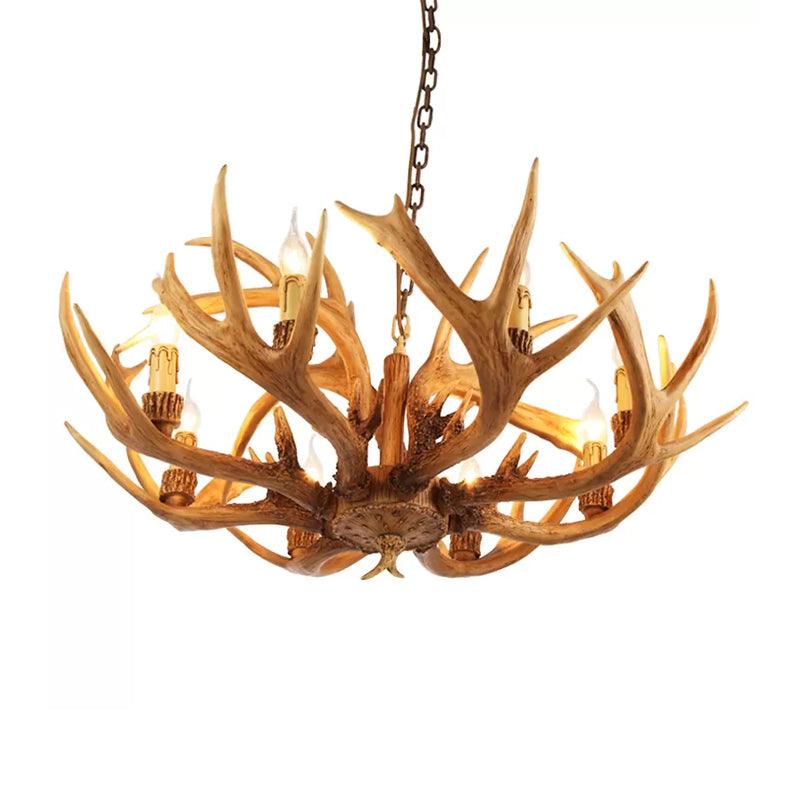 Antler Restaurant Chandelier Country Resin 6/8 Bulbs Brown Finish - Rebooters
