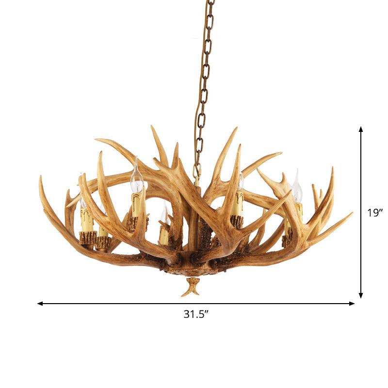 Antler Restaurant Chandelier Country Resin 6/8 Bulbs Brown Finish - Rebooters