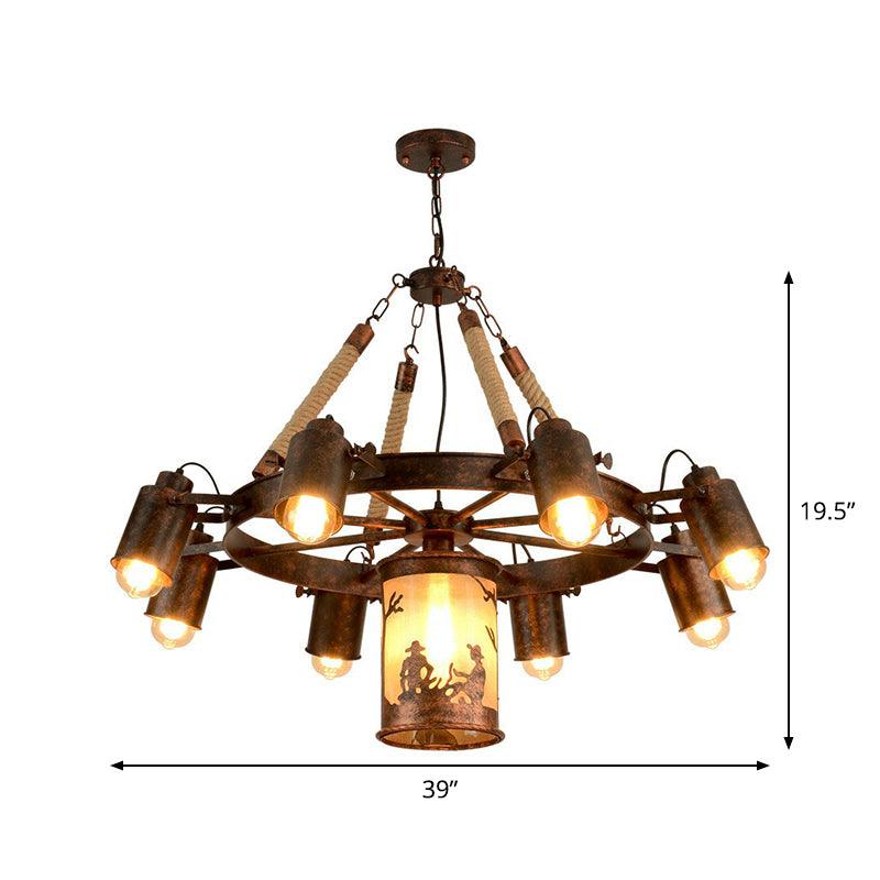 8 Lights Iron Adjustable Chandelier Pendant Industrial Black Rust Wheel Ceiling Spotlight - Rebooters