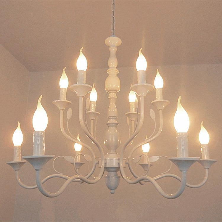 2-Tier Candle Living Room Chandelier Lighting Traditionary Metal 10/12/16 Heads White Pendant Lamp - Rebooters