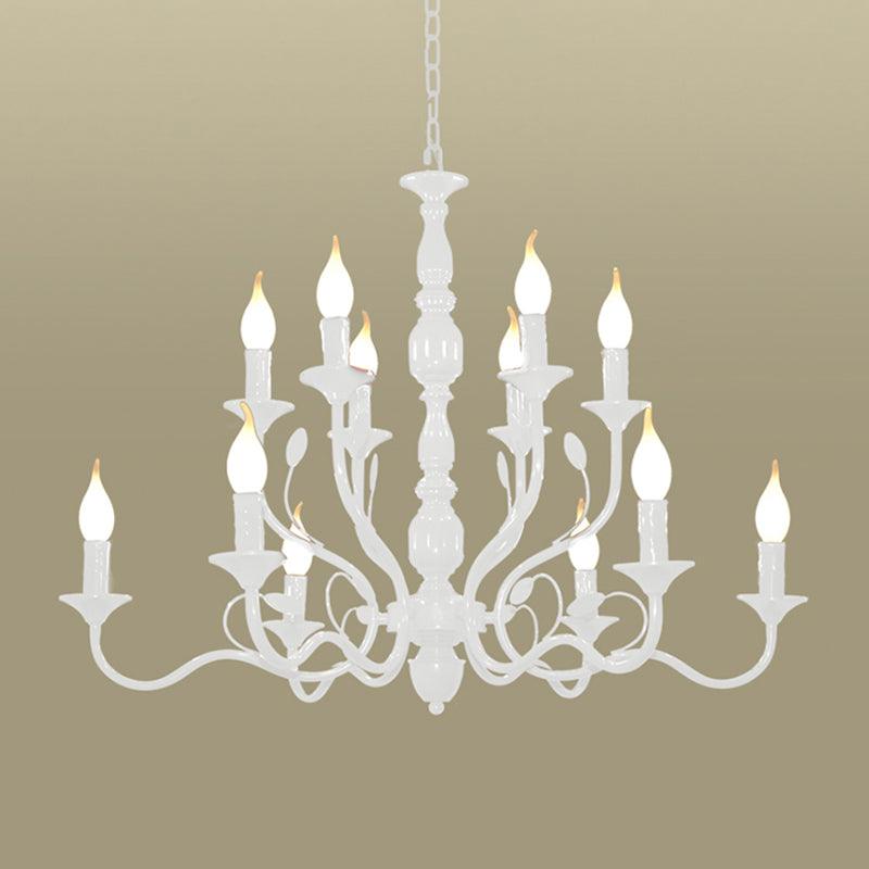 2-Tier Candle Living Room Chandelier Lighting Traditionary Metal 10/12/16 Heads White Pendant Lamp - Rebooters