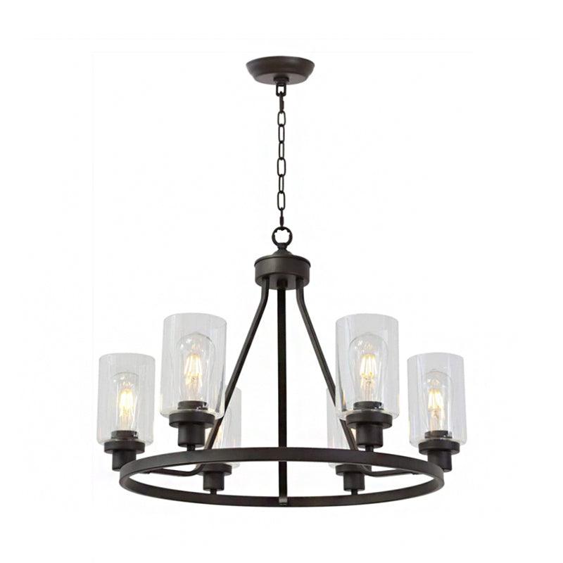 6-Light Wagon Wheel Chandelier Pendant Rustic Black Iron Ceiling Hang Light - Rebooters