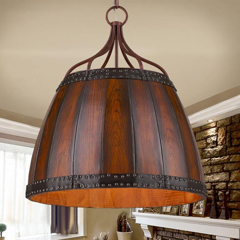 Brown Wine Drum Pendant Light Fixture Rustic Wood Chandelier - Rebooters