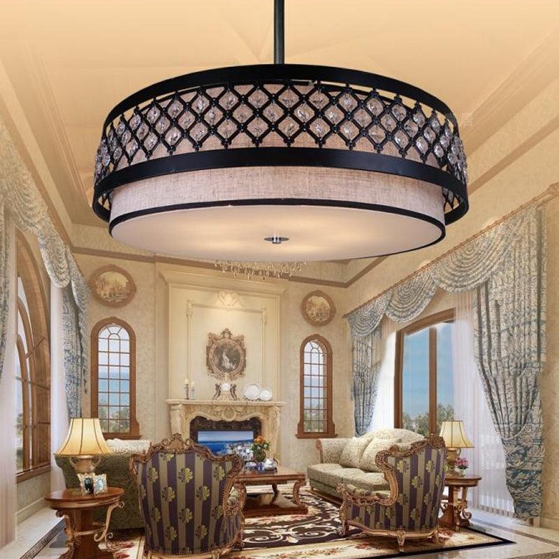 Hand Sewn Fabric Drum Pendant Farmhouse 5-Light Chandelier - Rebooters