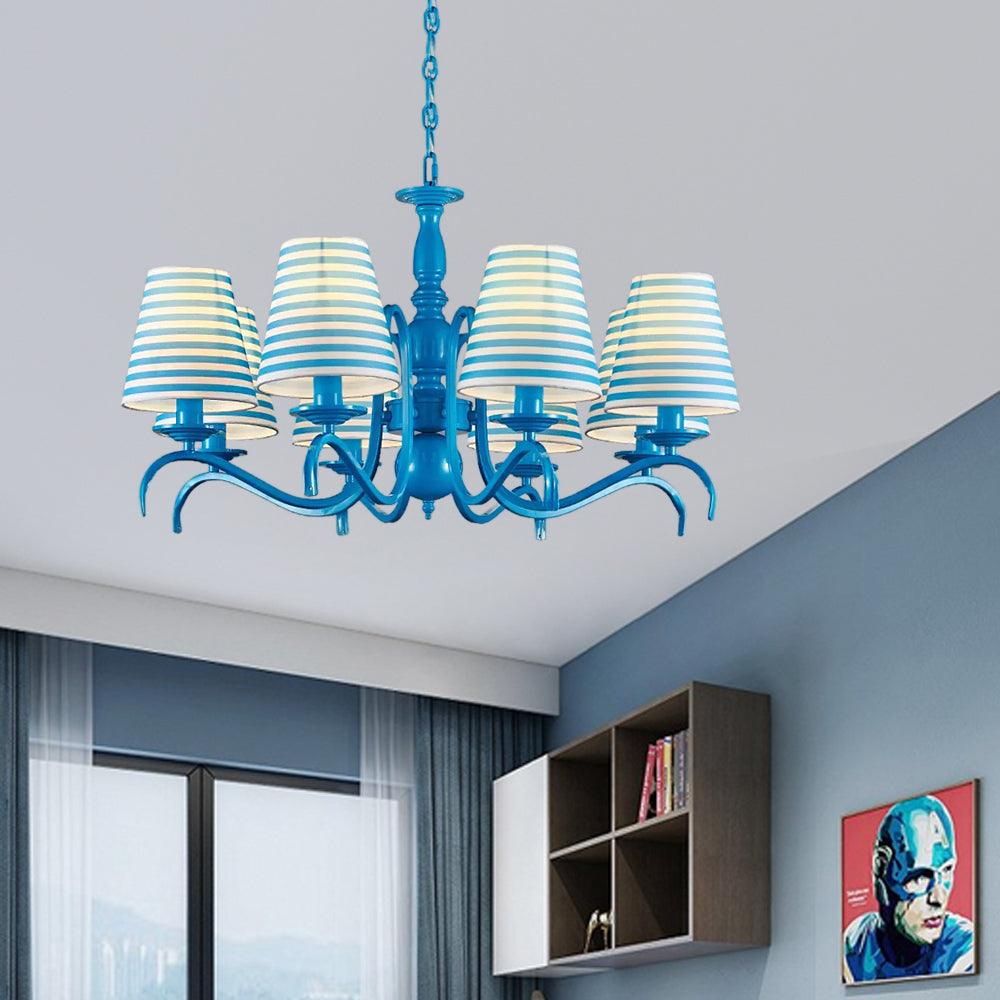 Tapered Shade Living Room Chandelier Metal 10 Heads Nautical Light in Blue - Rebooters