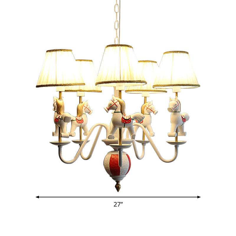 5 Lights Horse Pendant Lamp Contemporary Metal Chandelier for Baby Bedroom - Rebooters