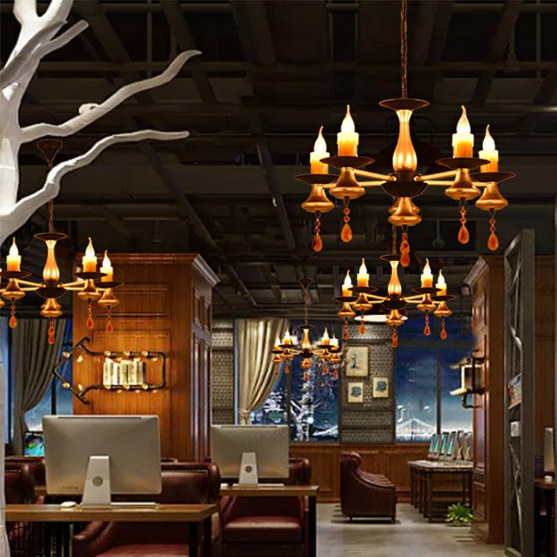 3/5/6 Lights Golden Chandelier Traditional Iron Bellied Oval Vase Lamp - Rebooters