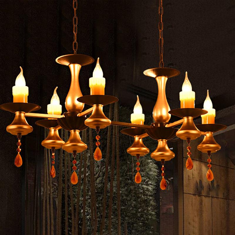 3/5/6 Lights Golden Chandelier Traditional Iron Bellied Oval Vase Lamp - Rebooters