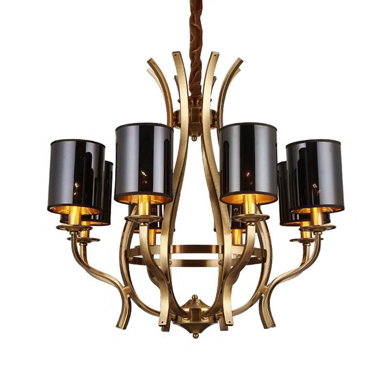 6/8 Lights Cylinder Chandelier Farmhouse Black Fabric Lamp - Rebooters