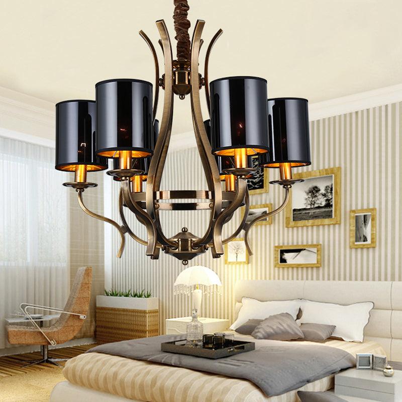 6/8 Lights Cylinder Chandelier Farmhouse Black Fabric Lamp - Rebooters