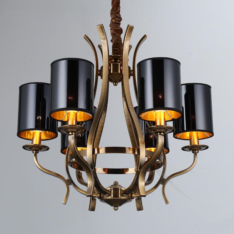 6/8 Lights Cylinder Chandelier Farmhouse Black Fabric Lamp - Rebooters