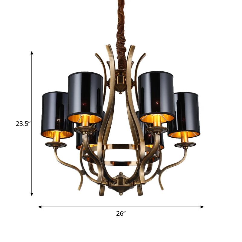 6/8 Lights Cylinder Chandelier Farmhouse Black Fabric Lamp - Rebooters