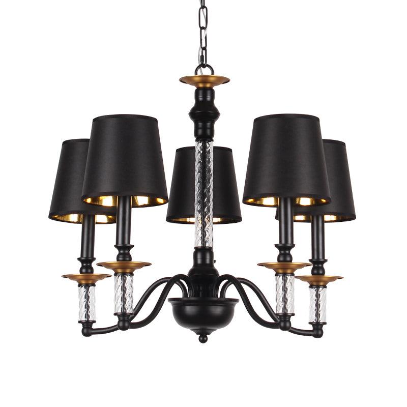 3/5/6 Lights Linen Chandelier Traditional Black Conical Fixture - Rebooters