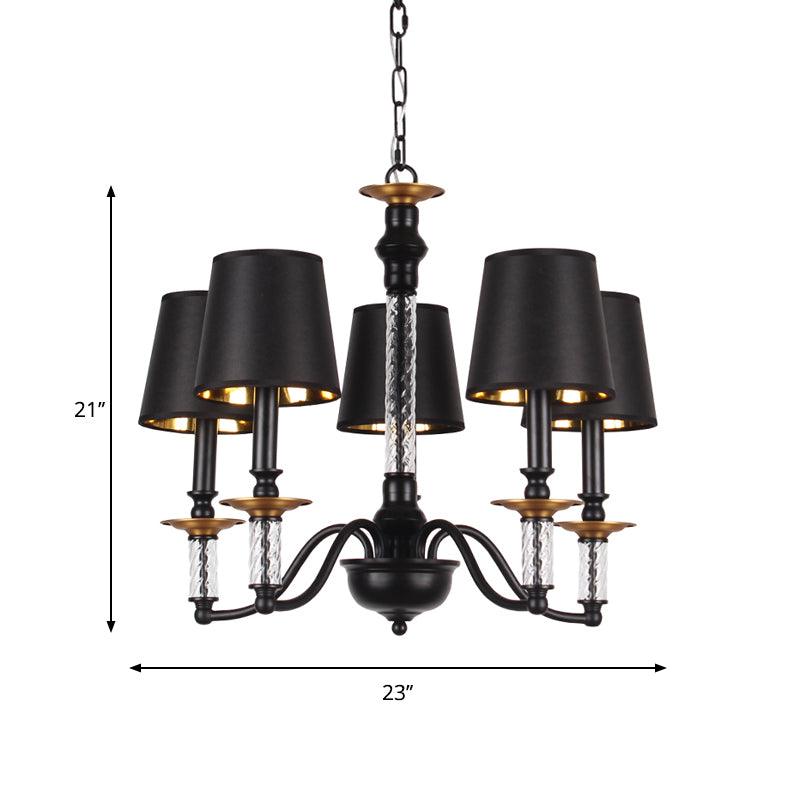 3/5/6 Lights Linen Chandelier Traditional Black Conical Fixture - Rebooters