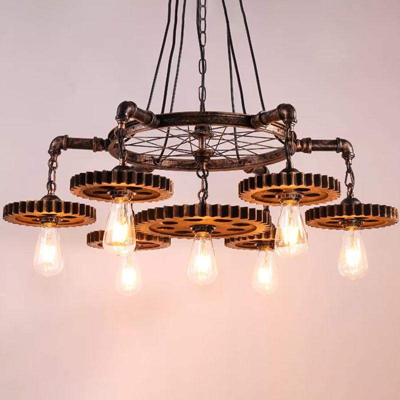 Antiqued Bronze Gear Chandelier Loft Style Iron 3/5/7-Light - Rebooters