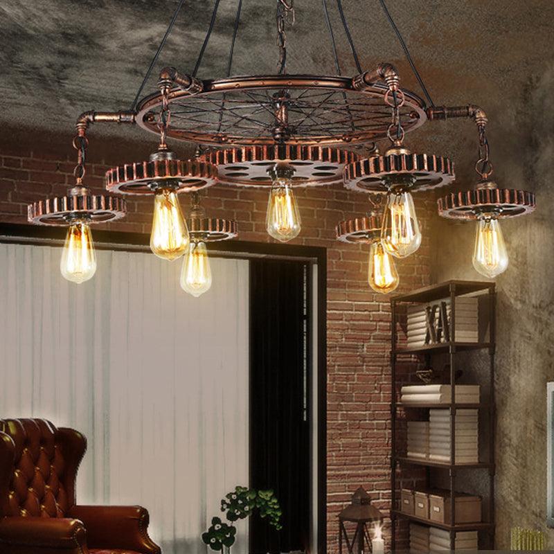 Antiqued Bronze Gear Chandelier Loft Style Iron 3/5/7-Light - Rebooters