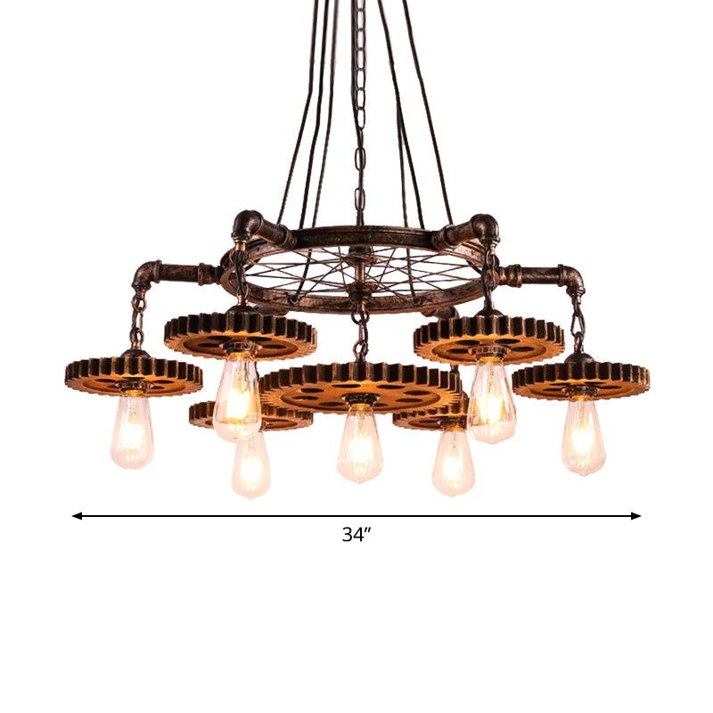 Antiqued Bronze Gear Chandelier Loft Style Iron 3/5/7-Light - Rebooters