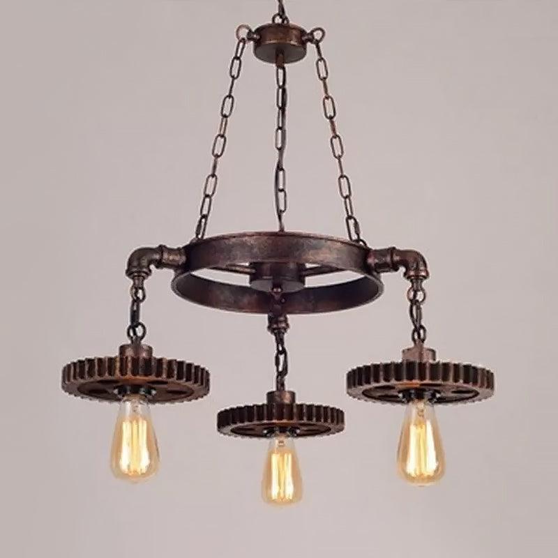 Antiqued Bronze Gear Chandelier Loft Style Iron 3/5/7-Light - Rebooters
