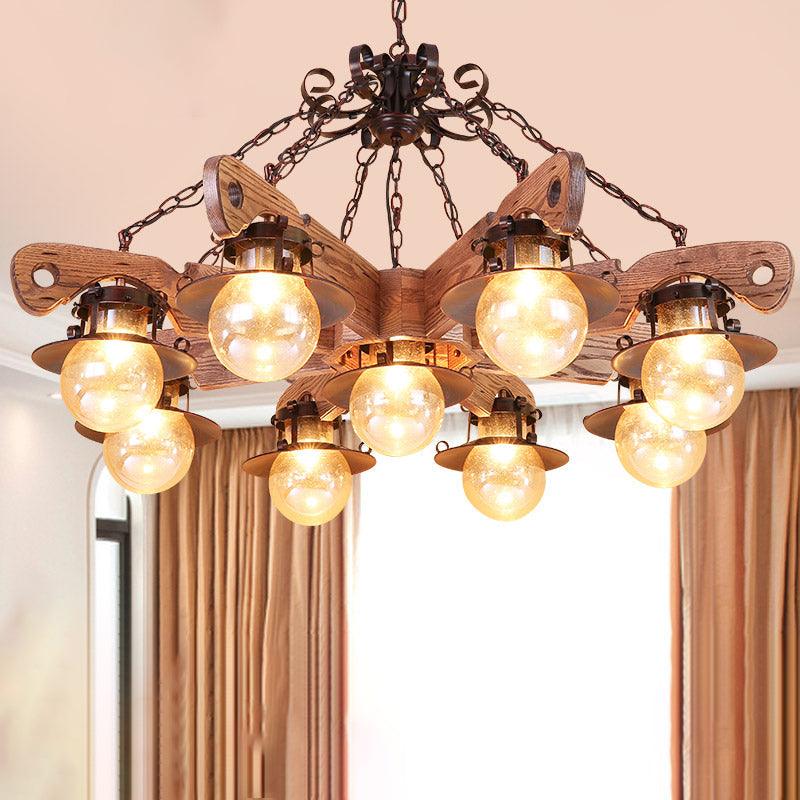 5/9 Lights Ball Pendant Lighting Cognac Seeded Glass Chandelier - Rebooters