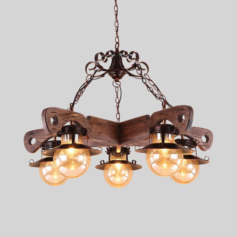 5/9 Lights Ball Pendant Lighting Cognac Seeded Glass Chandelier - Rebooters