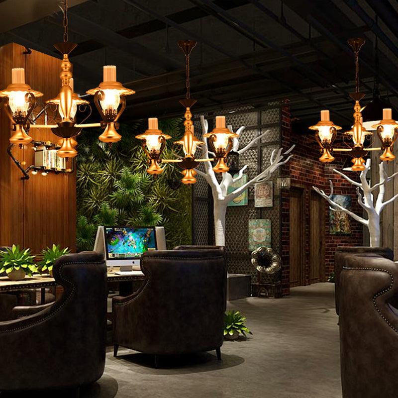 3/5 Lights Lantern Chandelier Lighting Height Adjustable Metal and Glass Vintage Pendant Lamp in Gold - Rebooters