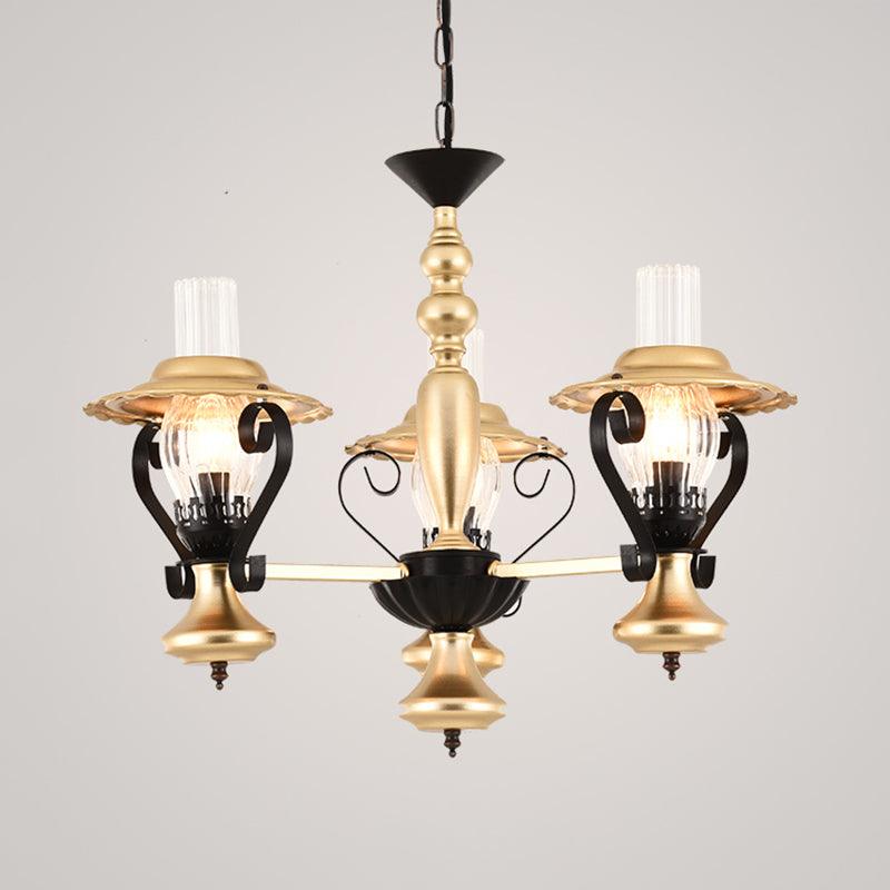 3/5 Lights Lantern Chandelier Lighting Height Adjustable Metal and Glass Vintage Pendant Lamp in Gold - Rebooters