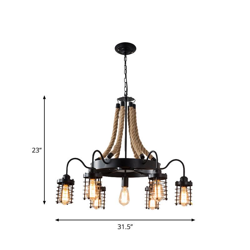 7/9 Heads Metal Ceiling Chandelier Vintage Black Cage Lamp - Rebooters