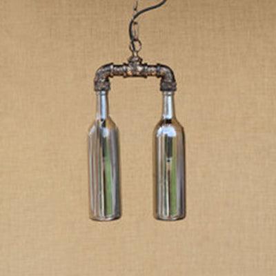 2-Light Chandelier Pendant Lighting Farmhouse Bottle Glass Shade - Rebooters