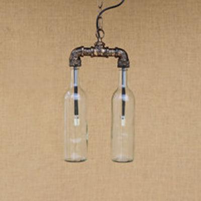 2-Light Chandelier Pendant Lighting Farmhouse Bottle Glass Shade - Rebooters
