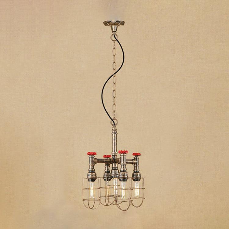 5-Light Chandelier Lamp with Wire Frame in Aged Silver/Bronze - Rebooters