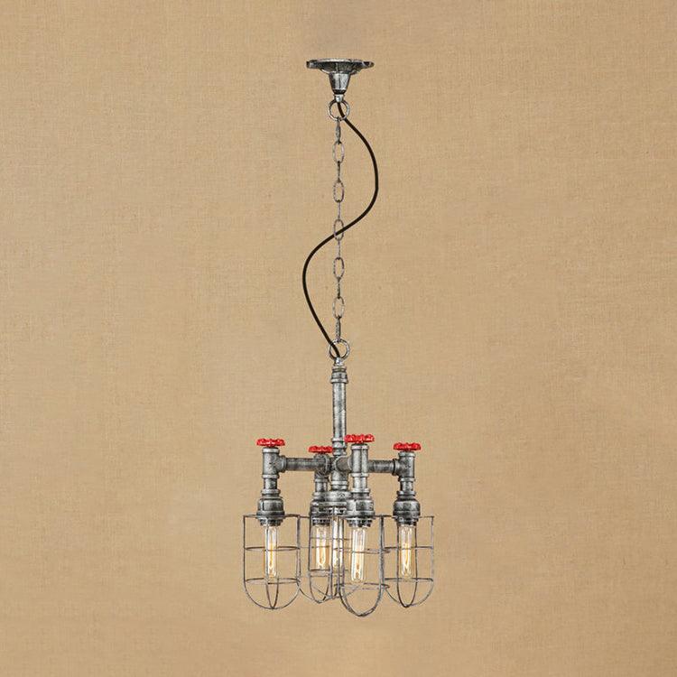 5-Light Chandelier Lamp with Wire Frame in Aged Silver/Bronze - Rebooters