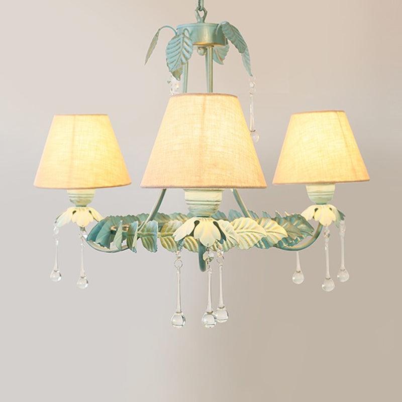 3/6-Light Chandelier Pastoral Bedroom Pendant Light Mint Green - Rebooters