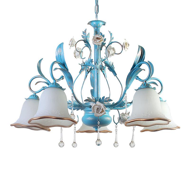 3/5/8-Bulb Up Chandelier Countryside Bedroom Lamp Blue - Rebooters