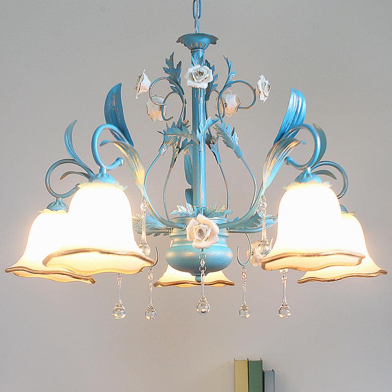 3/5/8-Bulb Up Chandelier Countryside Bedroom Lamp Blue - Rebooters