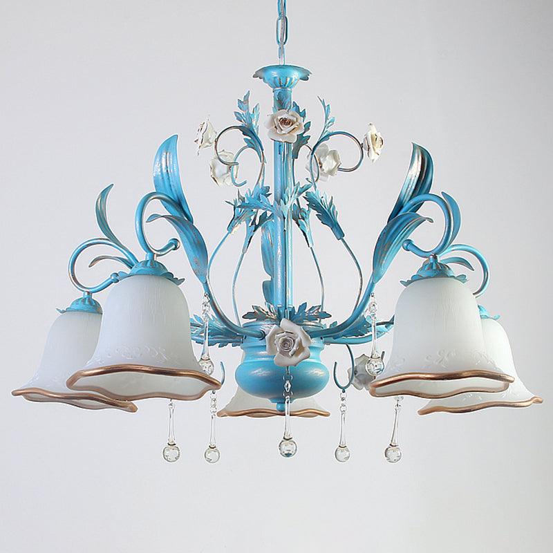 3/5/8-Bulb Up Chandelier Countryside Bedroom Lamp Blue - Rebooters