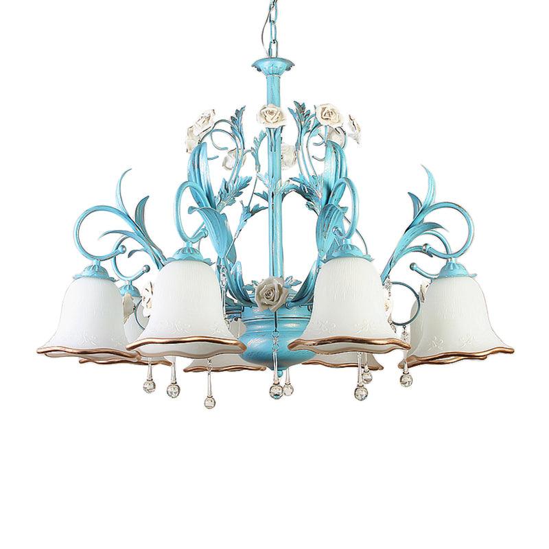 3/5/8-Bulb Up Chandelier Countryside Bedroom Lamp Blue - Rebooters
